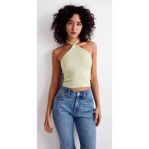 Madewell Shirt Women Small‎ Green Supima Cotton Rib Knit Halter Tank Top NWT